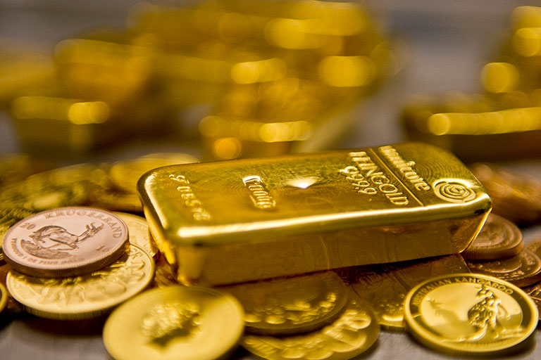 Gold Bar And Gold Coins