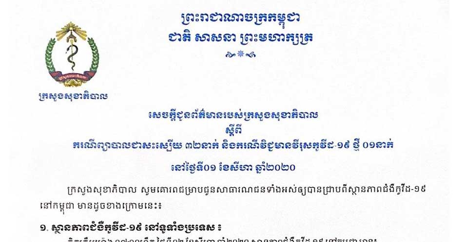 កូវីដ១៩! ថ្ងៃនេះជាសះស្បើយ ៣២នាក់ និងរកឃើញតែម្នាក់ទេ